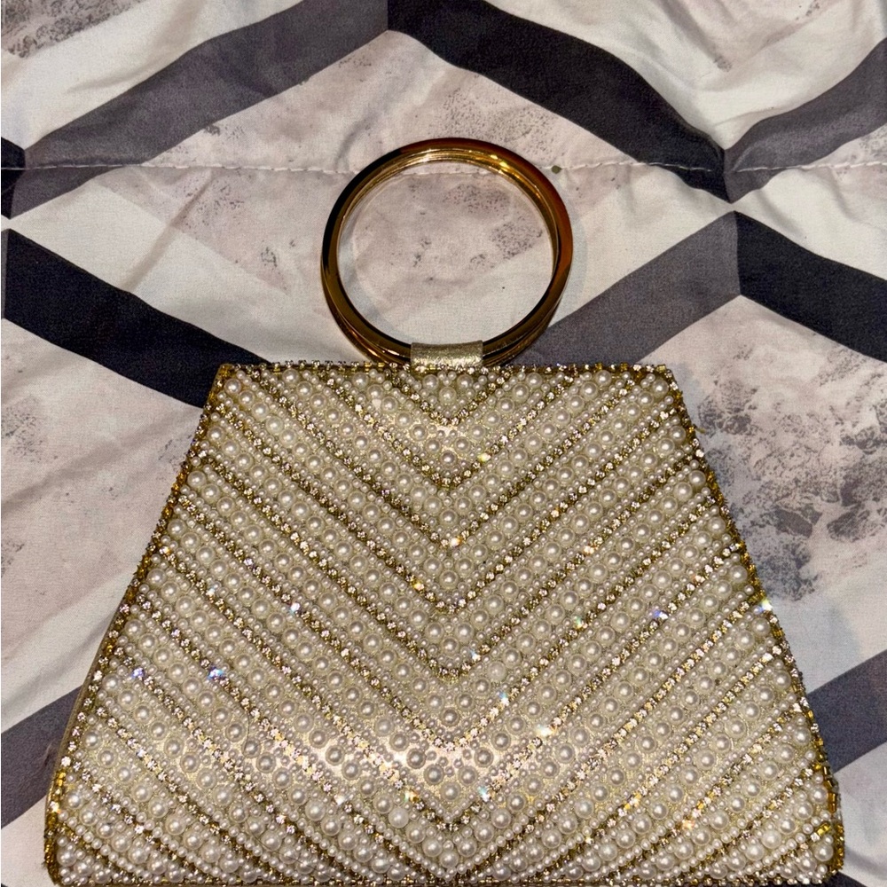 Chic Gold and Cream Beaded Clutch